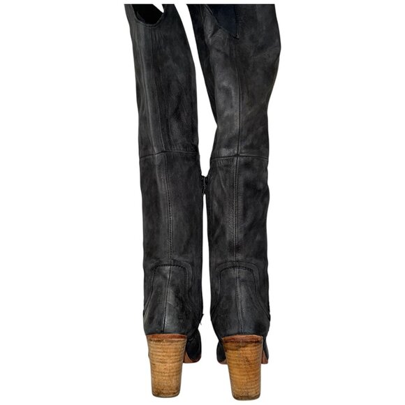 FREE PEOPLE Jack Over-the-Knee Tall Heel Boot 36 Black Shadow Leather Distressed - Picture 6 of 11